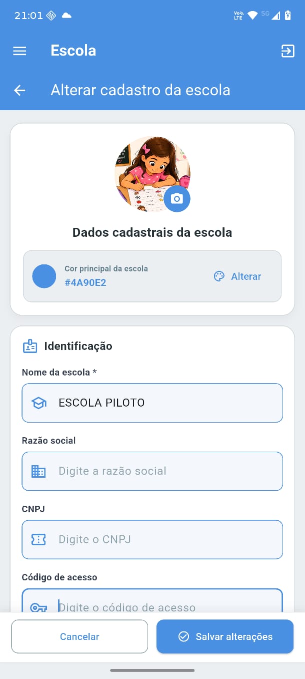 Cadastro e identidade da escola
