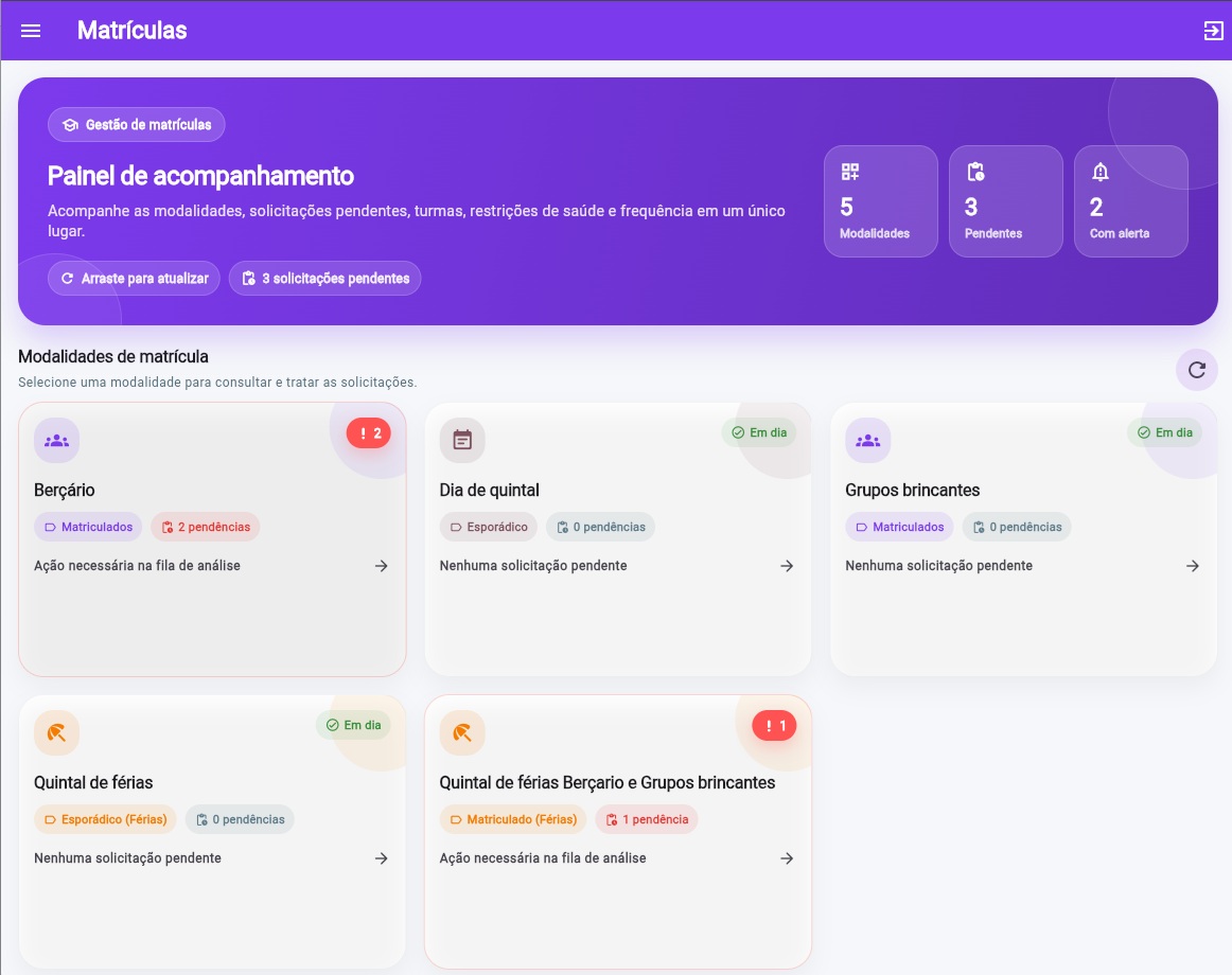 Modalidades de matrícula no SmartCreche