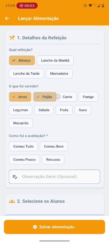Lançamento alimentação turma