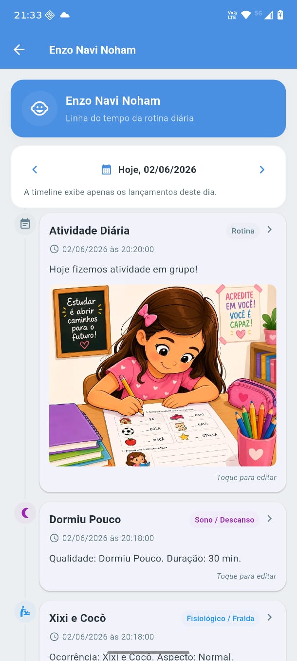Ficha diária do aluno no SmartCreche